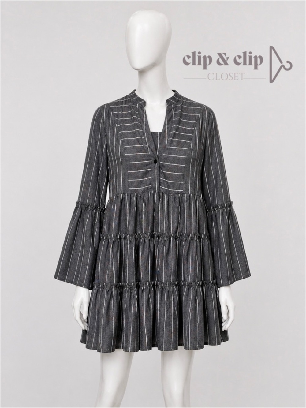 Women’s Striped Tiered Mini Dress Long Sleeve Flowy Ruffle Boho Style